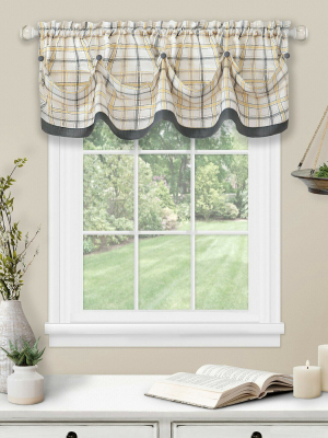 Kate Aurora Country Farmhouse Plaid Tattersall Button Tuck Window Valance