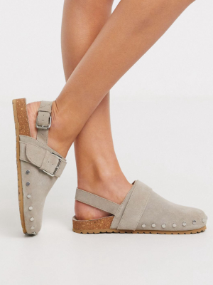 Asos Design Millennium Suede Studded Flat Shoes In Gray