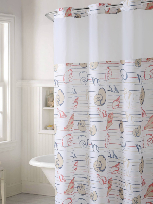 Seashell Shower Curtain With Liner - Hookless