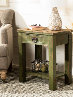 Alfred End Table With Storage Drawer - Antique Green - Safavieh