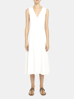 Seamed V-neck Dress In Good Linen