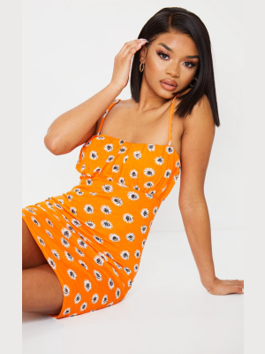 Petite Orange Ruched Bust Ditsy Strappy Mini Dress