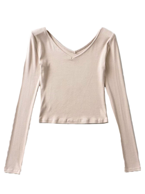 'serena' V-neck Ribbed Long Sleeve Top (5 Colors)