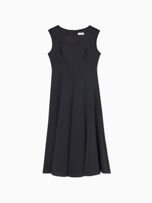 Solid Boat Neck Sleeveless Fit + Flare Dress