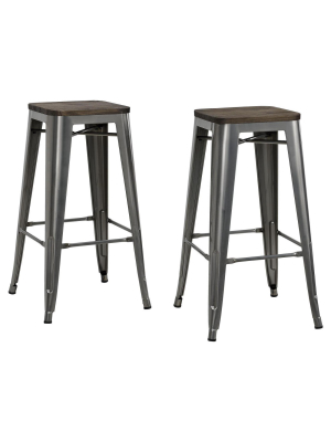 Set Of 2 30" Fusion Metal Backless Barstools With Wood Seat Gun Metal - Dorel Home Products