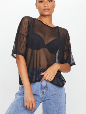 Black Mesh Oversized T Shirt