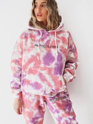 Prettylittlething Pink Oversized Tie Dye Hoodie