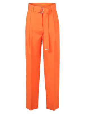 Msgm Logo Embroidered Belted Trousers