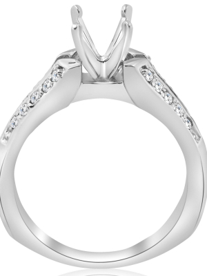 Pompeii3 Pave Diamond Semi Mount Split Shank Engagement Ring 14k White Gold