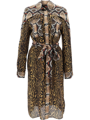 Burberry Animal Printed Patchwork Shirt Dress