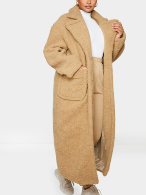 Plus Camel Borg Longline Coat