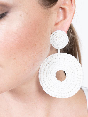 White Seedbead Circle Drop Pierced Earrings