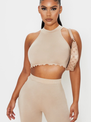 Stone Jersey High Neck Racer Back Crop Top