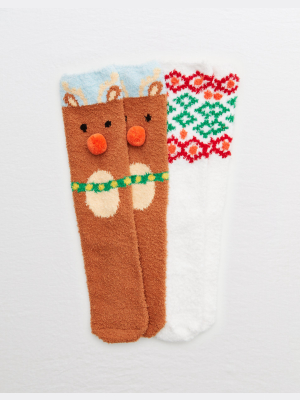 Aerie Fuzzy Holiday Crew Sock 2-pack