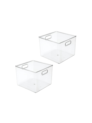 Mdesign Plastic Bathroom Storage Bin Tote With Handles - 2 Pack, Clear