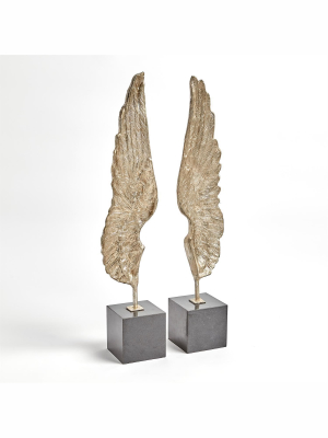 Global Views Wings Sculpture Pair - Silver Leaf