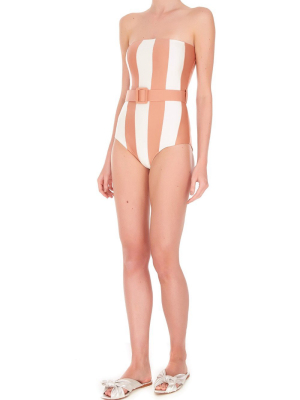 Porto Striped Strapless Swimsuit With Belt