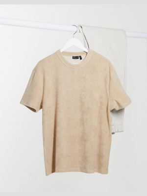 Asos Design Two-piece Relaxed T-shirt In Towelling In Beige