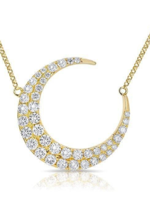 14kt Yellow Gold Diamond Moon With Diamond Chain Necklace