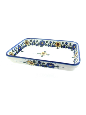 Blue Rose Polish Pottery Geranium Large Rectangular Baker