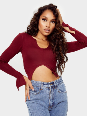 Petite Burgundy Split Front Jersey Crop Top