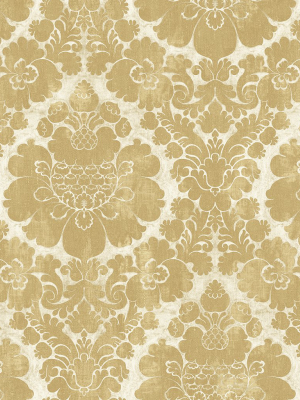 Framed Damask Wallpaper In Gold From The Caspia Collection By Wallquest