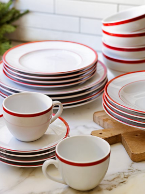 Brasserie Red-banded Porcelain Dinner Plates, Set Of 4