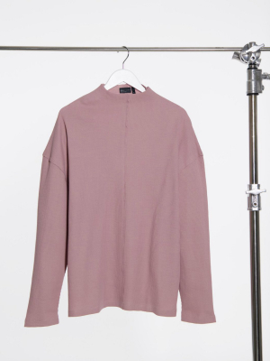 Asos Design Oversized Long Sleeve Waffle T-shirt With High Neck In Washed Purple