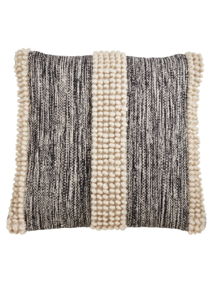 22"x22" Pom-pom Striped Throw Pillow Cover Cream/black - Saro Lifestyle