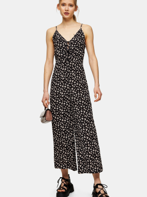 Tall Black Tie Front Floral Jumpsuit