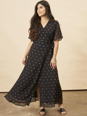 Baby Cacti Butterfly Sleeve Maxi Dress - Black + Cream