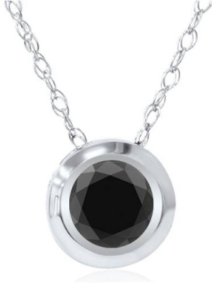 Pompeii3 1ct Aaa Black Diamond Solitaire Bezel Pendant 14k White Gold