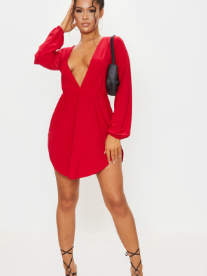 Red Slinky Plunge Extreme Split Shift Dress