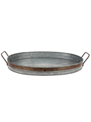 Aged Galvanized Tray With Rust Trim And Handles - Gray - Stonebriar