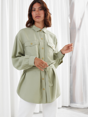 Belted Lyocell Button Up Shirt