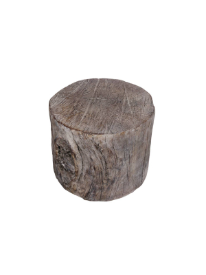 Round Tree Stump Cement Stool Brown - Benzara