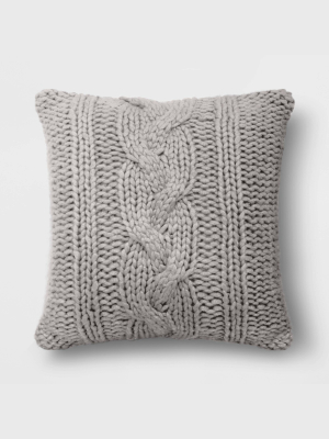 24"x24" Holiday Oversized Chunky Cable Knit Square Throw Pillow Gray - Threshold™