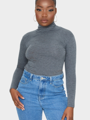 Petite Charcoal Basic Roll Neck Long Sleeve...