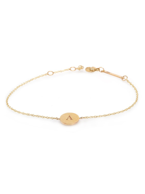 14k Small Disc Bracelet With Single Initial Engraved