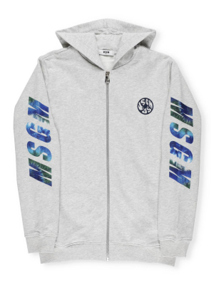 Msgm Kids Logo Printed Hooded Jacket