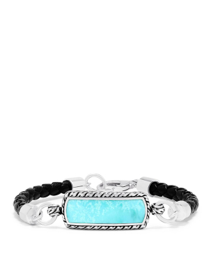 Effy Men's Sterling Silver And Leather Turquoise Bracelet, 5.40 Tcw