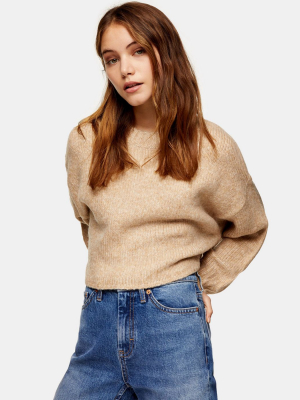 Topshop Brushed Crop Sweater In Camel