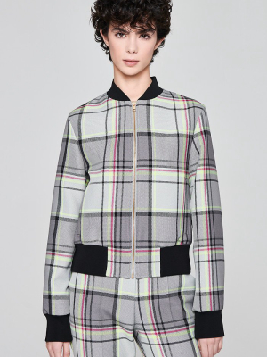 Cotton Blend Check Bomber Jacket