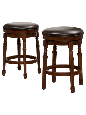 Set Of 2 25.5" Paxx Bonded Leather Swivel Counter Height Barstool Chocolate Brown - Christopher Knight Home