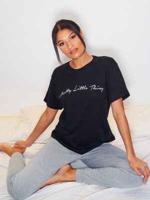 Prettylittlething Script Logo Black Tee And...