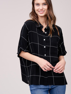 Black Windowpane Plaid Blouse By Arrays