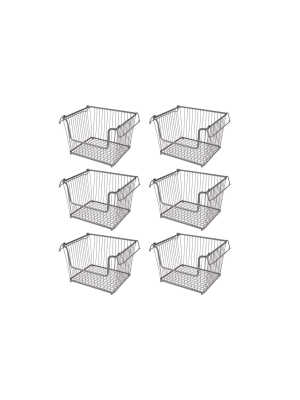 Mdesign Metal Stackable Kitchen Storage Basket With Handles, 6 Pack