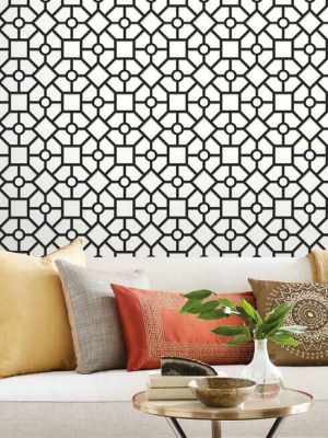 Hedgerow Trellis Peel & Stick Wallpaper In Black And Gold By York Wallcoverings