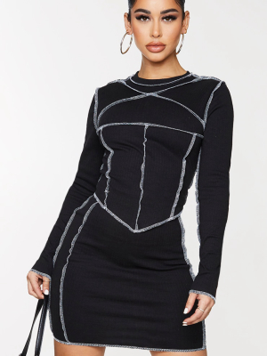 Shape Black Rib Contrast Seam Detail Crop Top