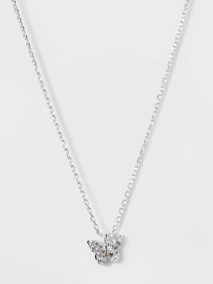 Silver Plated Butterfly Extender Pendant Necklace - Sliver Gray